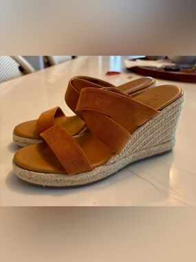 J.Crew Suede Espadrille Wedge Slides Tan Brown Summer Sandals Size 8